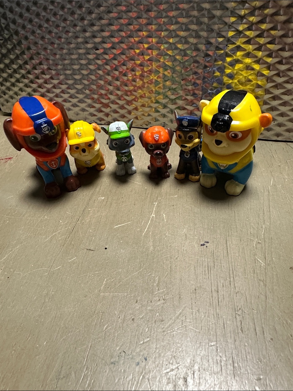 Paw Patrol Figures Set in Yellow, Orange, Blue, Green, Red and Brown Accents